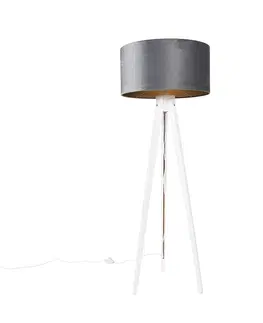 Stojaci lampy Moderní stojací lampa stativ bílá se šedým velurovým odstínem 50 cm - Tripod Classic