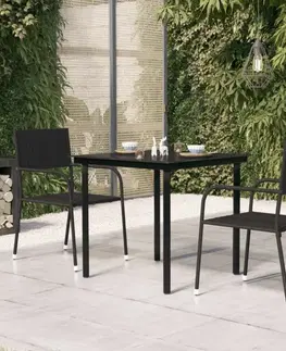 Zahradní stolky Zahradní jídelní stůl černý 80 x 80 x 74 cm ocel a sklo
