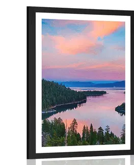 Příroda Plakát s paspartou jezero při západu slunce