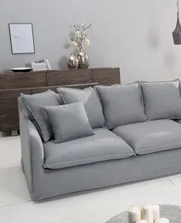 Luxusní a designové sedačky Estila Moderní rohová sedačka Heaven do obývacího pokoje s šedým čalouněním ze lnu 255cm