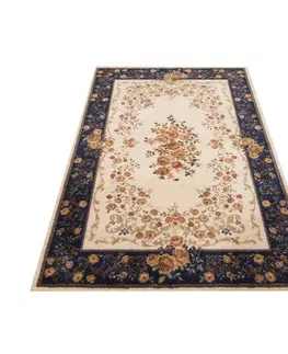 Vintage koberce Kvalitní krémově modrý koberec s motivem květin