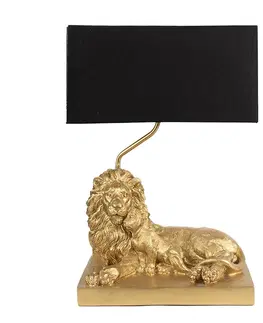 Lampy Zlatá stolní lampa se lvem a černým stínidlem - 32*22*44 cm E27/max 1*60W Clayre & Eef 6LMC0064