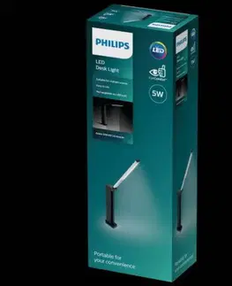 Stolní lampy do kanceláře Philips Amber přenosná stolní LED lampa 1x5W 120lm 4000K IP20 USB, krokové stmívání, černá