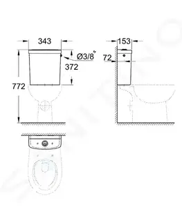 Záchody GROHE Bau Ceramic Splachovací nádrž, 343x153 mm, boční přívod vody, alpská bílá 39437000