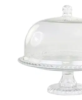 Podnosy a tácy Skleněný podnos na noze s poklopem Glass Dome - Ø 33*26 cm Chic Antique 61071700 (61717-00)