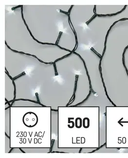 LED řetězy EMOS LED vánoční řetěz, 50 m, venkovní i vnitřní, studená bílá, časovač D4AC06