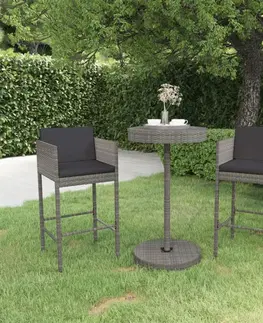 Barové židle Zahradní barový set s poduškami 3 ks látka / polyratan Dekorhome Šedá