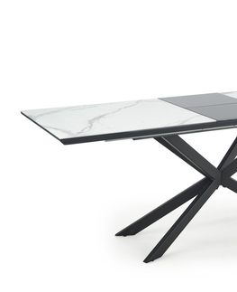Jídelní stoly Rozkládací jídelní stůl COVE, bílý mramor/černá