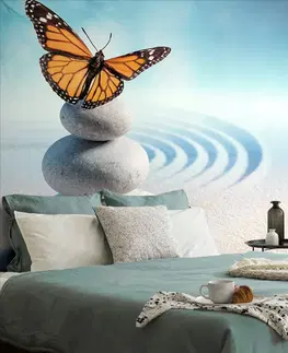 Samolepící tapety Samolepící tapeta rovnováha kamenů s motýlem