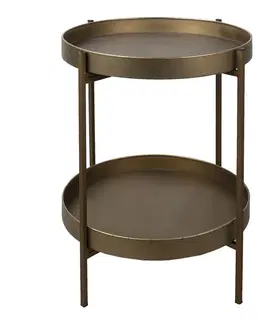 Konferenční stolky Bronzový antik kovový patrový odkládací stolek - Ø 52*60 cm Clayre & Eef 5Y0882