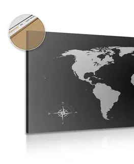 Obrazy na korku Obraz na korku mapa světa v odstínech šedé