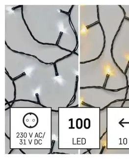 Vánoční řetězy a lamety EMOS LED vánoční řetěz 2v1 Multi s programy 10 m teplá bílá/studená bílá