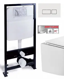 Záchody PRIM předstěnový instalační systém s bílým  tlačítkem  20/0042+ WC INVENA LIMNOS WITH SOFT, včetně soft/close sedátka PRIM_20/0026 42 LI1