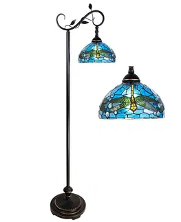 Svítidla Modrá stojací Tiffany lampa s vážkami Dragonfly - 36*25*152 cm E27/max 1*60W Clayre & Eef 5LL-6241