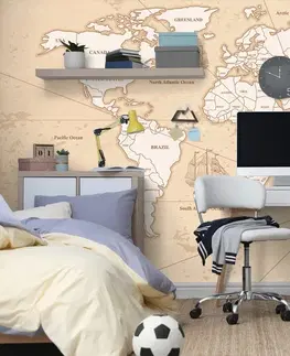 Samolepící tapety Samolepící tapeta zajímavá béžová mapa světa