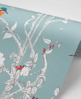 Samolepící tapety Samolepící tapeta ptáčci v hustém lese s modrým pozadím