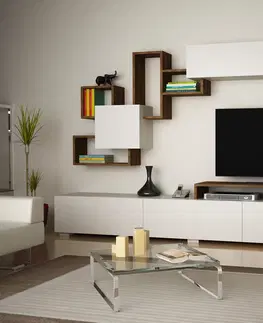 Obývací stěny a sestavy nábytku Obývací stěna ELIT bílá, ořech