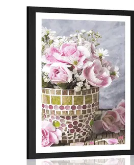Vázy Plakát s paspartou květiny karafiátu v mozaikovém květináči