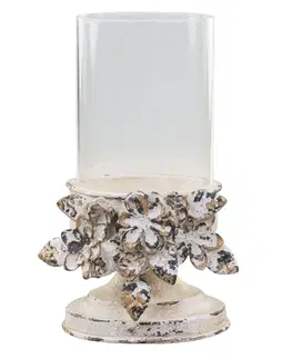 Svícny Kovový krémový vintage svícen s kvítky Flowers - Ø14*22cm Chic Antique 64078919 (64789-19)