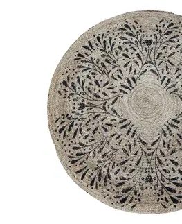 Koberce a koberečky Přírodní kulatý jutový koberec s černými listy Gillia - Ø160 cm Chic Antique 16096000