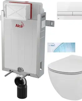 Záchody ALCADRAIN Renovmodul předstěnový instalační systém s bílým tlačítkem M1710 + WC Ideal Standard Tesi se sedátkem SoftClose, AquaBlade  AM115/1000 M1710 TE1