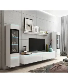 Obývací stěny a nábytkové programy Obývací stěna s LED Bílá Vysoký Lesk