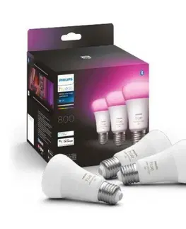 LED žárovky PHILIPS HUE Hue Bluetooth LED White and Color Ambiance set 3ks žárovek Philips 8719514328389 E27 A60 3x6,5W 3x800lm 2000-6500K RGB bílé stmívatelné