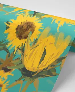 Samolepící tapety Samolepící tapeta slunečnice na modrém pozadí
