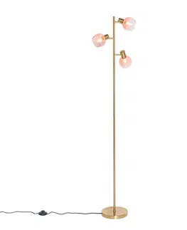 Stojaci lampy Stojací lampa ve stylu Art Deco zlatá s růžovým sklem 3 světla - Vidro