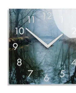 Nástěnné hodiny Dekorační skleněné hodiny 30 cm s motivem řeky