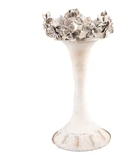 Svícny Béžový antik kovový svícen s květy Valérie M - Ø17*30 cm Clayre & Eef 6Y4726
