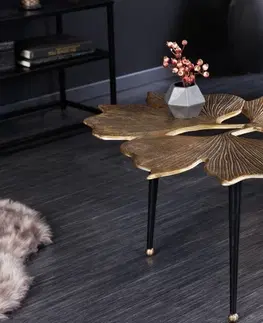 Designové a luxusní konferenční stolky Estila Art-deco kovový konferenční stolek Ginko ve zlaté barvě se třemi černými nožičkami 75cm