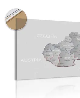 Obrazy na korku Obraz na korku šedá mapa Slovenska s decentním kontrastem