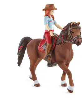 Dřevěné hračky Schleich 42539 Zrzka Hannah s pohyblivými klouby na koni, 15 cm