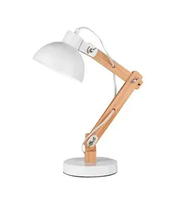 Stolní lampy do kanceláře NOVA LUCE stolní lampa LILA bílý kov a přírodní dřevo E27 1x12W 230V IP20 bez žárovky 671601