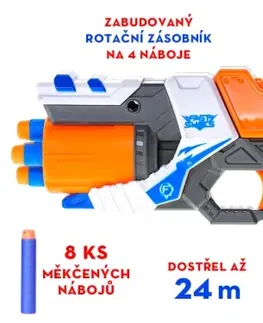 Hračky - zbraně MIKRO TRADING - Pistole 21,5cm s rotačním zásobníkem pěnových nábojů 8ks 8+ v krabičce