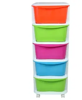 Úložné boxy TZB Plastový regál na kolečkách s 5 barevnými šuplíky