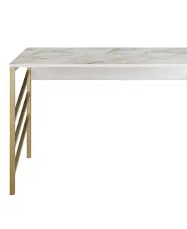 Psací stoly Kalune Design Psací stůl TUNA bílý mramor/zlatý