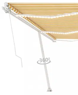 Zahradní markýzy Ručně zatahovací markýza s LED světlem 500x350 cm Dekorhome Bílá / žlutá