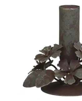 Svícny Mosazný antik kovový svícen na úzkou svíčku s květy Flower - 10*6*10cm Chic Antique 71672-13