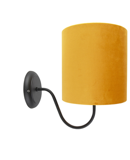 Nastenna svitidla Klasická nástěnná lampa černá se žlutým velurovým odstínem - Matt