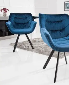 Luxusní jídelní židle Estila Stylová sametová židle Antik modrá