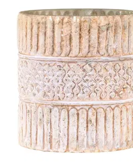 Svícny Krémovo-zlatý antik skleněný svícen na čajovou svíčku Malli - Ø 10*12 cm Chic Antique 74022319 (74223-19)