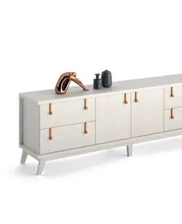 Designové komody Estila Luxusní TV stolek Sajonia z masivního dřeva se čtyřmi zásuvkami a dvířky 200cm