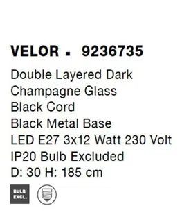 Industriální závěsná svítidla NOVA LUCE závěsné svítidlo VELOR dvouvrstvé šampaň sklo černý kabel černá kovová základna E27 3x12W 230V IP20 bez žárovky 9236735