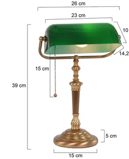 Stolní lampy kancelářské Steinhauer Stolní lampa Ancilla, stínidlo sklo, bronz/zelená