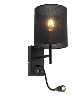 Nastenna svitidla Moderní nástěnná lampa černá s bavlněným stínením - Stacca