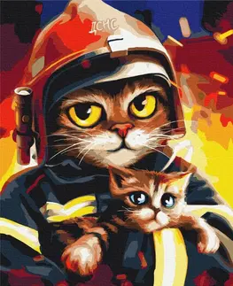 Zvířata Malování podle čísel hrdinská kočka s koťátkem