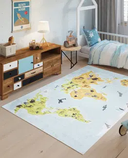 Dětské koberce Dětský koberec s mapou světa a zvířátky Šířka: 120 cm | Délka: 170 cm