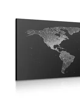 Obrazy mapy Obraz noční černobílá mapa světa